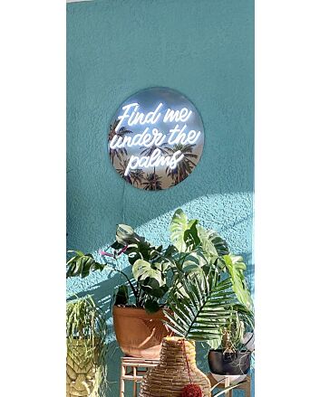 Find Me Under The Palms Neon Sign adds a tropical touch