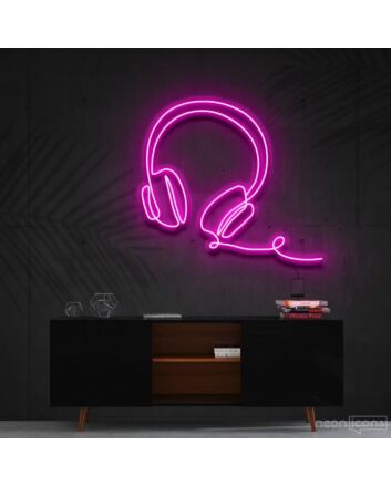 Headphones Line Art Neon Sign for Music Studios and Game Rooms