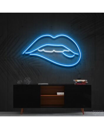 Lips Biting White Neon Sign for Modern and Bold Spaces