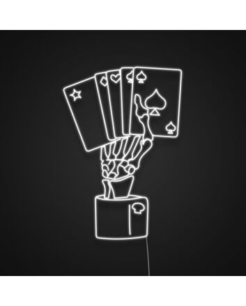 Skeleton Hand Holding Cards Neon Sign Add a mysterious and edgy touch