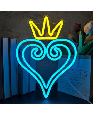 Golden Crown and Ice Blue Heart Princess Neon Sign Kids Room
