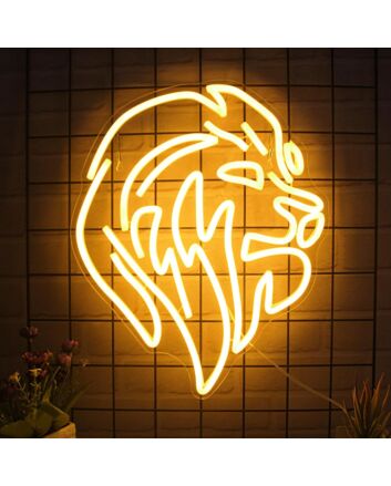 Golden Lion Head Neon Sign Living Room Accent