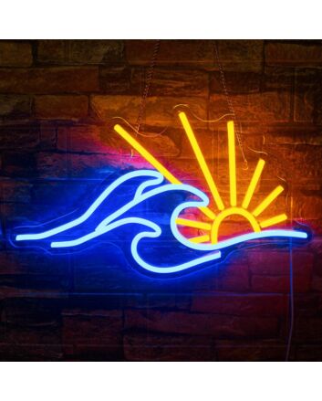 Golden Sun and Deep Blue Waves Neon Sign Beach House