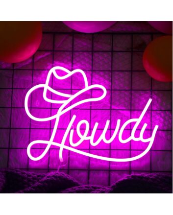 Howdy and Hat Deep Pink Bedroom Neon Sign Western Theme
