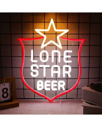 Pentagram with Red Shield Lone Star Beer Bar Neon Sign Texas Style