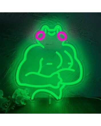 Rose Eyes and Green Muscle Frogs Neon Sign Kids Room Fun