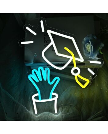 Throw Graduation Hats Neon Sign Celebration