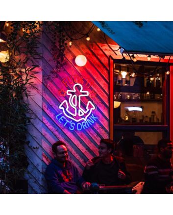 White Anchor with Red Fuck It and Dark Blue Let's Drink Neon Sign Bar Fun