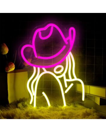 Woman in Deep Pink Hat Neon Sign Fashion Statement