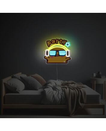 The phrase "Happy Yellow Chicken In Party LED Neon Acrylic Artwork" is already in English.