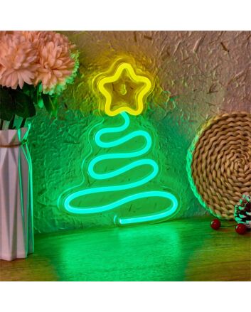 Brighten Your Festive Season: Perfect for Home Decor, Office Celebrations, and Store Displays with Backboard LED Neon Light Christmas Tree Xmas.