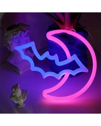 Set the perfect eerie ambiance for your Halloween fest with Bat LED Neon Signs Halloween Decoration Moon Bat LED Neon Lights - Ideal for Home, Bars, and Haunted Houses.