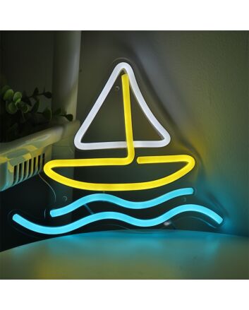 Enhance Your Home, Office, or Coastal Bar Ambiance with the Boat In Sea Creative LED Wall Neon Sign.