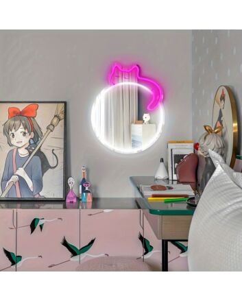 Brighten Up Your Space: Perfect for Bedroom, Living Room, or Home Office - Cat Mirror LED Neon Sign Light