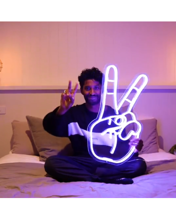 Peace hand symbol neon sign