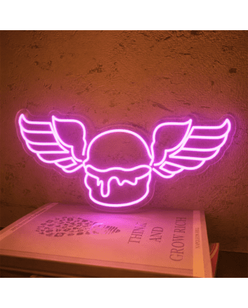 Wings with humburger neon sign