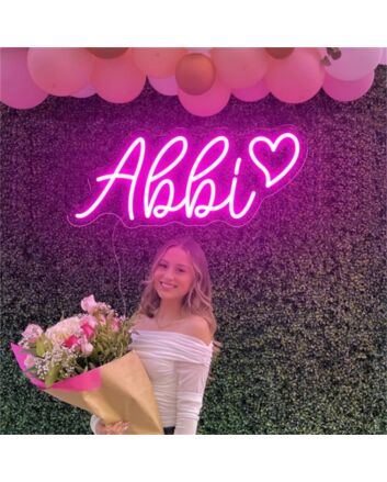 Brighten Your Wedding, Home, or Bar with Personalized Charm Using the Custom Name Abbi With Heart LED Neon Sign.
