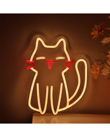 Brighten Up Any Space: Cute Cartoon Cat LED Wall Neon Sign perfect for Kids&#039; Rooms, Nurseries, and Cat Cafes.