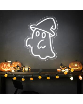 Brighten Up Your Halloween Festivities: Cute Ghost Hat Halloween LED Neon Sign Perfect for Home Decor, Office Spookiness, and Bar Celebrations