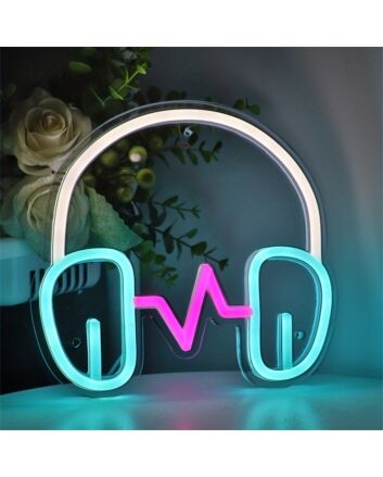 Brighten Up Your Space: Earphone LED Wall Neon Sign Perfect for Bedrooms, Gaming Setups, and Music Lounges.