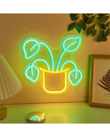 Brighten Your Space with Potted Four Leaf Grass LED Neon Sign: Perfect for Home Décor, Office Ambiance, Store Windows, and Special Events.