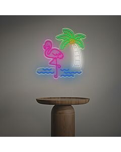 Elevate Your Tropical-Themed Spaces: Coconut Tree And Flamingo LED Neon Sign - Perfect for Bars, Home Decor, and Summer Parties