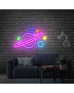 Brighten Your Child's Space-Themed Room or Next Space-Inspired Party with the Planet Saturn Neon Sign UFO LED Neon Lights - Perfect for Bedroom Wall Decor and Kid-Friendly Events