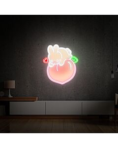 Brighten Your Children's Bedroom and Playtime: Peach Led Uv Neon Sign Bunny On Peach Led Neon Sign for Whimsical Kids Room Decor and Joyful Parties
