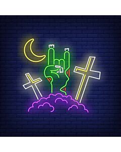 Devil Horn Zombie Hand Gesture Neon Sign