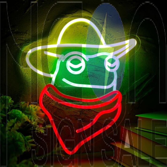 Brighten Up Your Space: Cute Frog With Golden Cowboy Hat Roomneon Sign Perfect for Bars, Parties, and Whimsical Home Decor