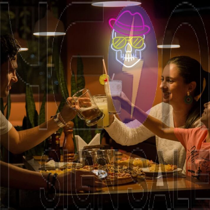 Light Up Your Room, Office, or Bar with a Dark Pink Cowboy Hat Skull Neon Sign: Perfect for an Edgy Western Aesthetic.
