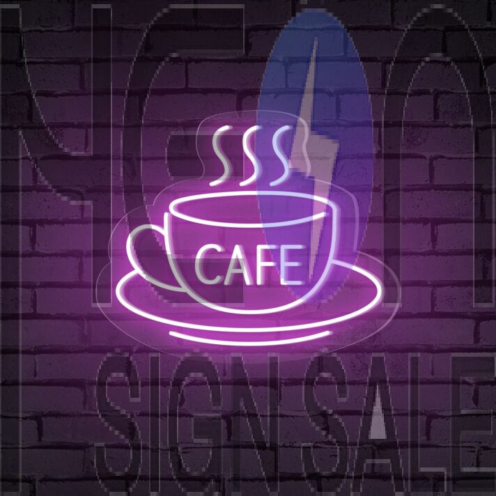 Brighten Up Your Café, Kitchen, or Coffee Nook with the Cafe Word Hot Cup Neon Sign.