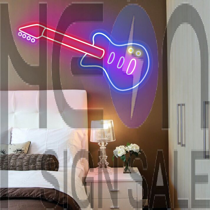 Rock Your Space: Guitar Music Neon Sign Perfect for Home Decor, Bars, and Music Venues