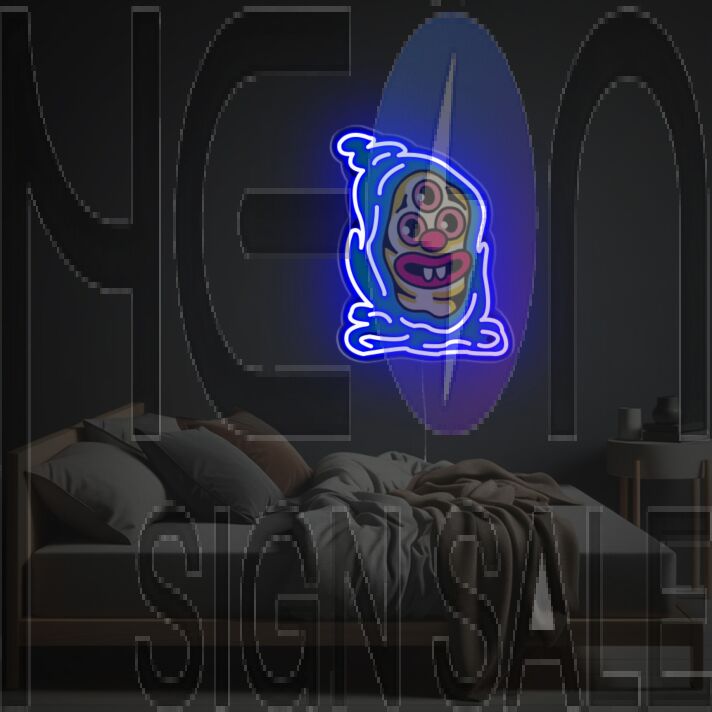 Add a Playful Touch to Your Kid's Room, Game Room, or Themed Parties with the Three-Eyed Monster With Blue Suit LED Neon Acrylic Artwork.