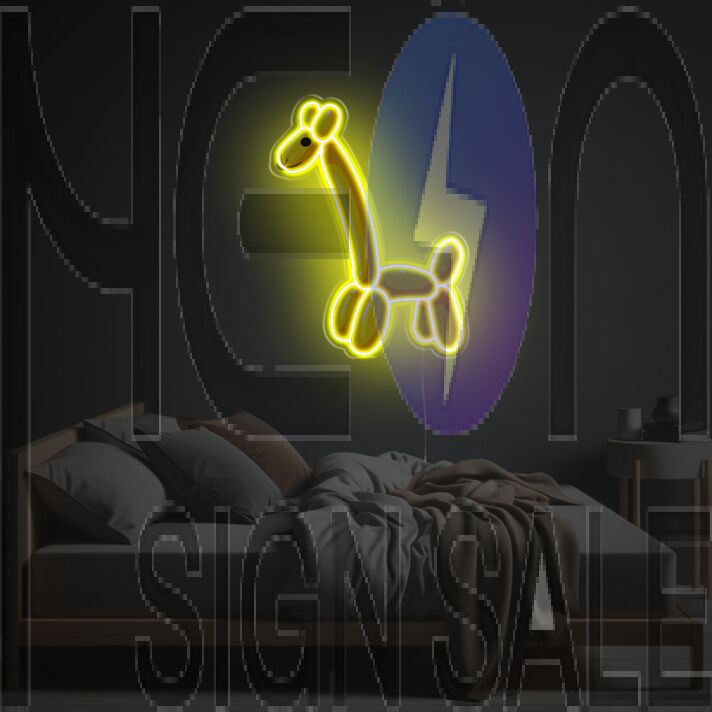 Elevate Your Space: Yellow Giraffe Shaped Balloon LED Neon Acrylic Artwork for Bars, Weddings, and Home Decor.