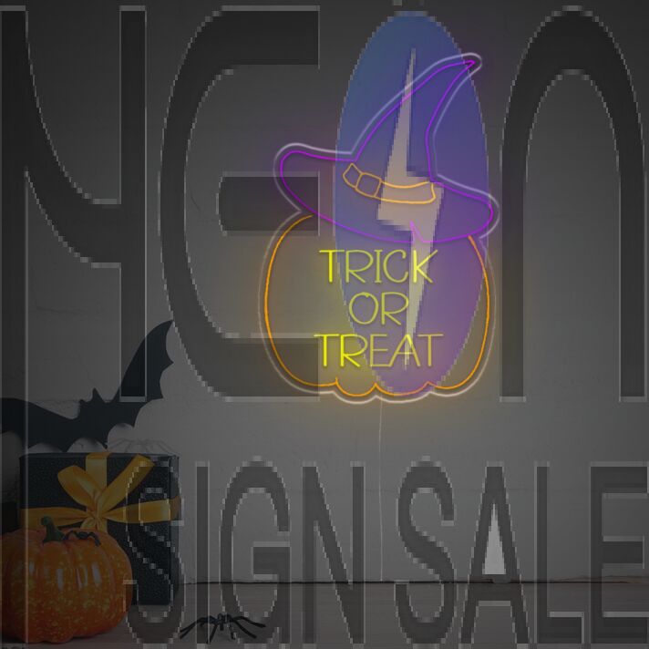 Adorn Your Halloween Festivities and Themed Events with the Halloween Trick Or Treat Pumpkin LED Neon Sign.