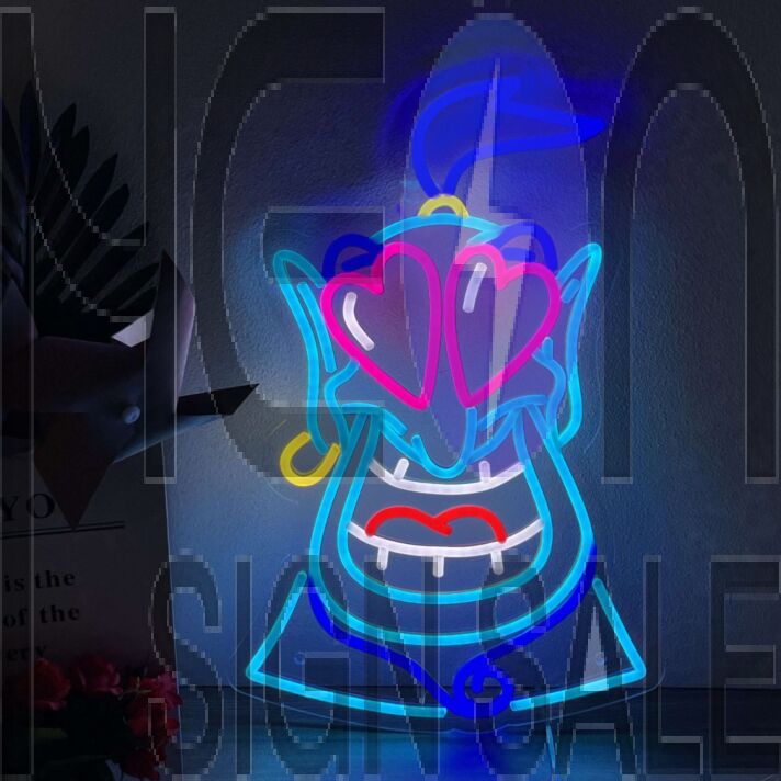 Brighten Up Your Space: Aladdin Lamp God Neon Sign for Game Room, Home Office, and Bar Ambiance Enhancement.