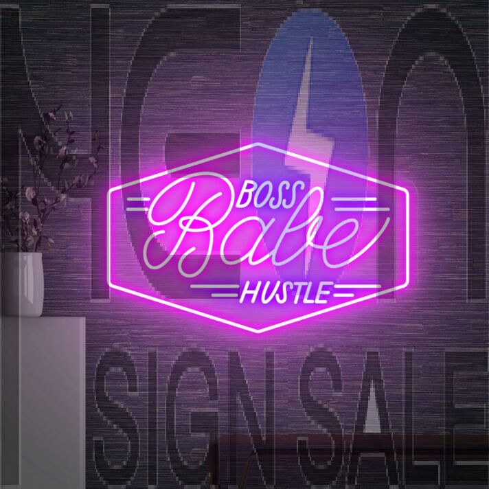 Brighten Your Office and Inspire Your Workspace with the "Boss Babe Hustle Pink LED Light Neon Sign Bedroom Wall Decor Neon Bar Sign