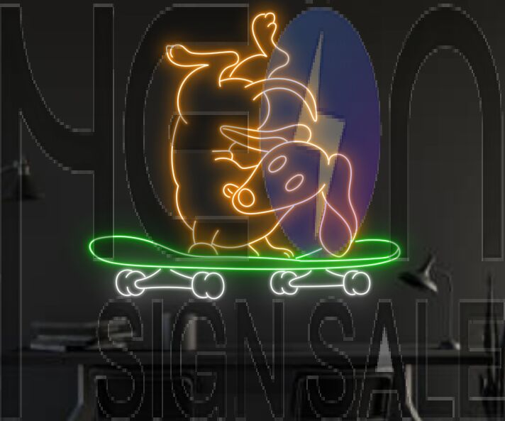 Brighten Your Home, Office, or Party Ambiance with the Cute Dog Skateboarder Led Sign Dachshund Neon Light Room Club Decors.