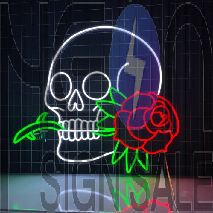 Rose Skull Head Led Neon Sign Christmas Deco