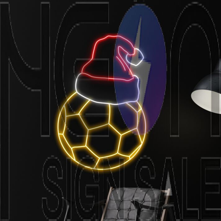 Soccer Ball Christmas Hat Led Neon Sign