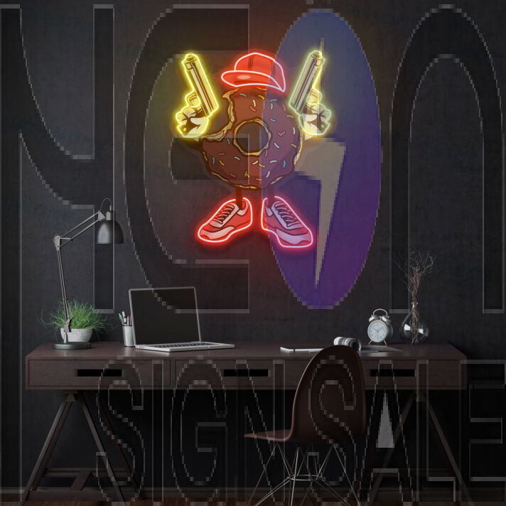Donut Gun Led Uv Neon Sign Business Logo