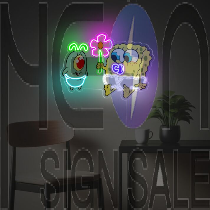 Baby Spongebob And Baby Plankton LED Neon Acrylic Artwork