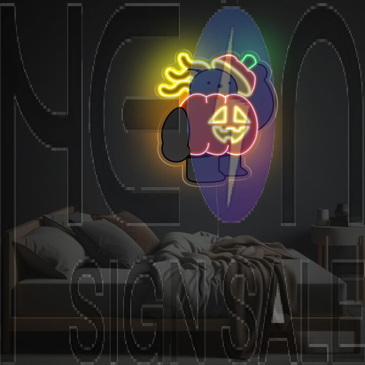 Black Bear Wearing Pumpkin LED Neon Acrylic Artwork