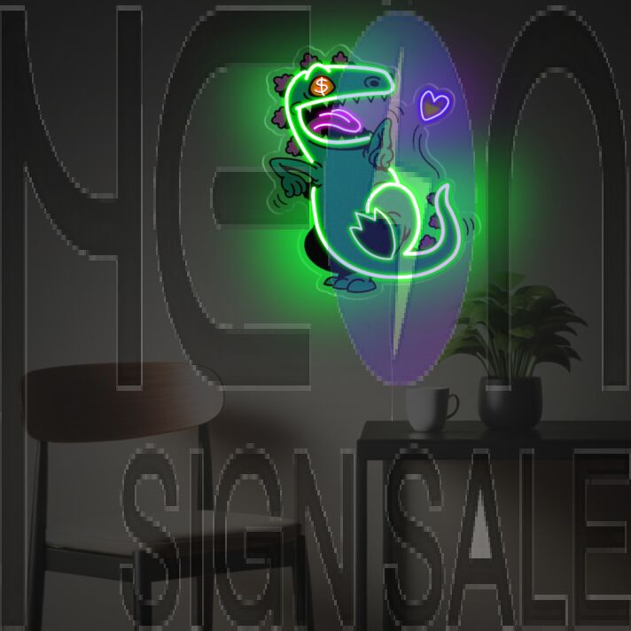 Excited Green Dinasour LED Neon Acrylic Artwork