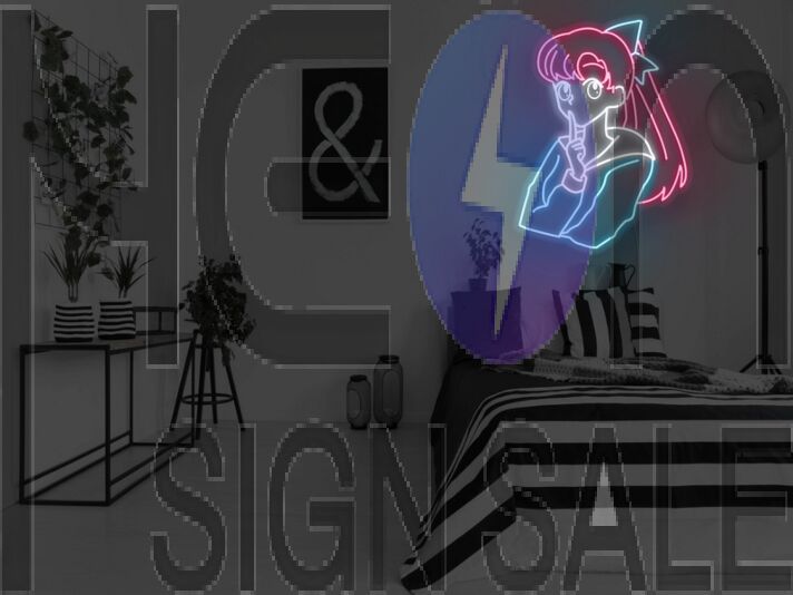 Anime Pondering Girl Neon Sign