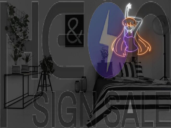 Anime Stretching Girl Neon Sign