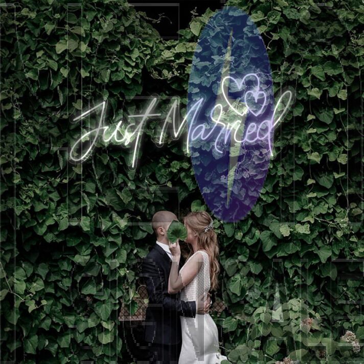 Just Married Two Love Hearts Neon Sign