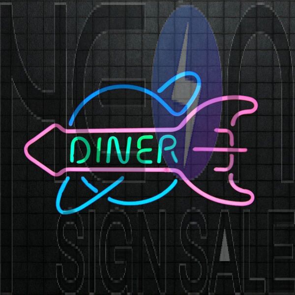 Neon Rocket Diner Sign Pink Blue Green Neon Sign