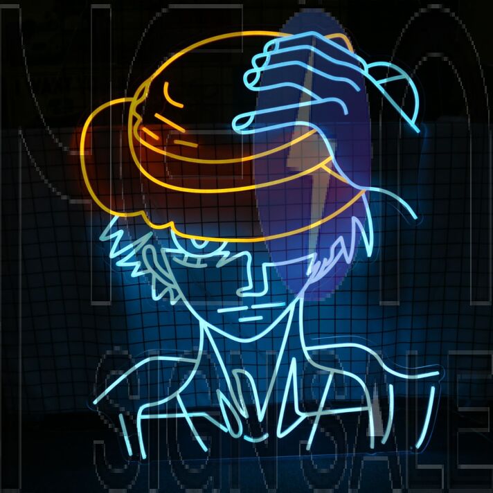One Piece Luffy Holding Hat Neon Sign